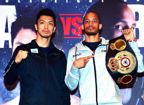 12日の世界戦を前に会見を行った王者ロブ・ブラント（右）と村田諒太（撮影・清水貴仁）