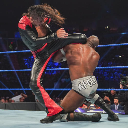 アポロ・クルーズ（右）にキンシャサをたたき込むインターコンチネンタル王者中邑真輔（C）2019WWE，Inc．AllRightsReserved
