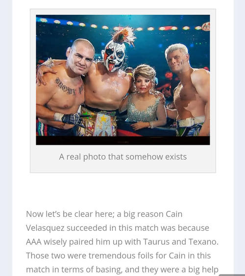 プロレデビューした元UFCヘビー級王者ヴェラスケス（左端）はCody（右端）らとタッグで出場（AAA公式サイトより）