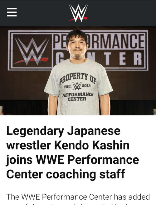 WWEパフォーマンスセンターのコーチに就任したケンドー・カシン（WWE公式サイトより）