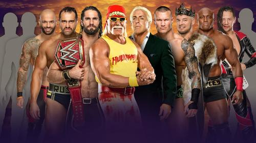 31日のWWEサウジアラビア大会のホーガンVSフレアーのチーム対抗戦で、フレアーチームに入る中邑（右端）（Ｃ）2019WWE,Inc.AllRightsReserved