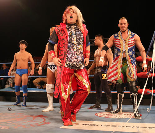 4月23日、全日本プロレス仙台大会の10人タッグマッチに登場した愛澤No．1（撮影・野上伸悟）