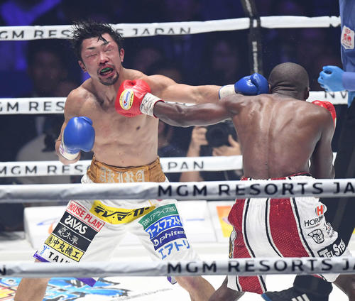 8回、ムザラネ（右）と打ち合う八重樫（撮影・鈴木みどり）