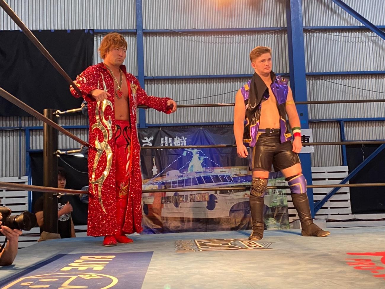 アジアタッグ王座に挑戦した宮原健斗（左）とフランシスコ・アキラ（全日本プロレス提供）