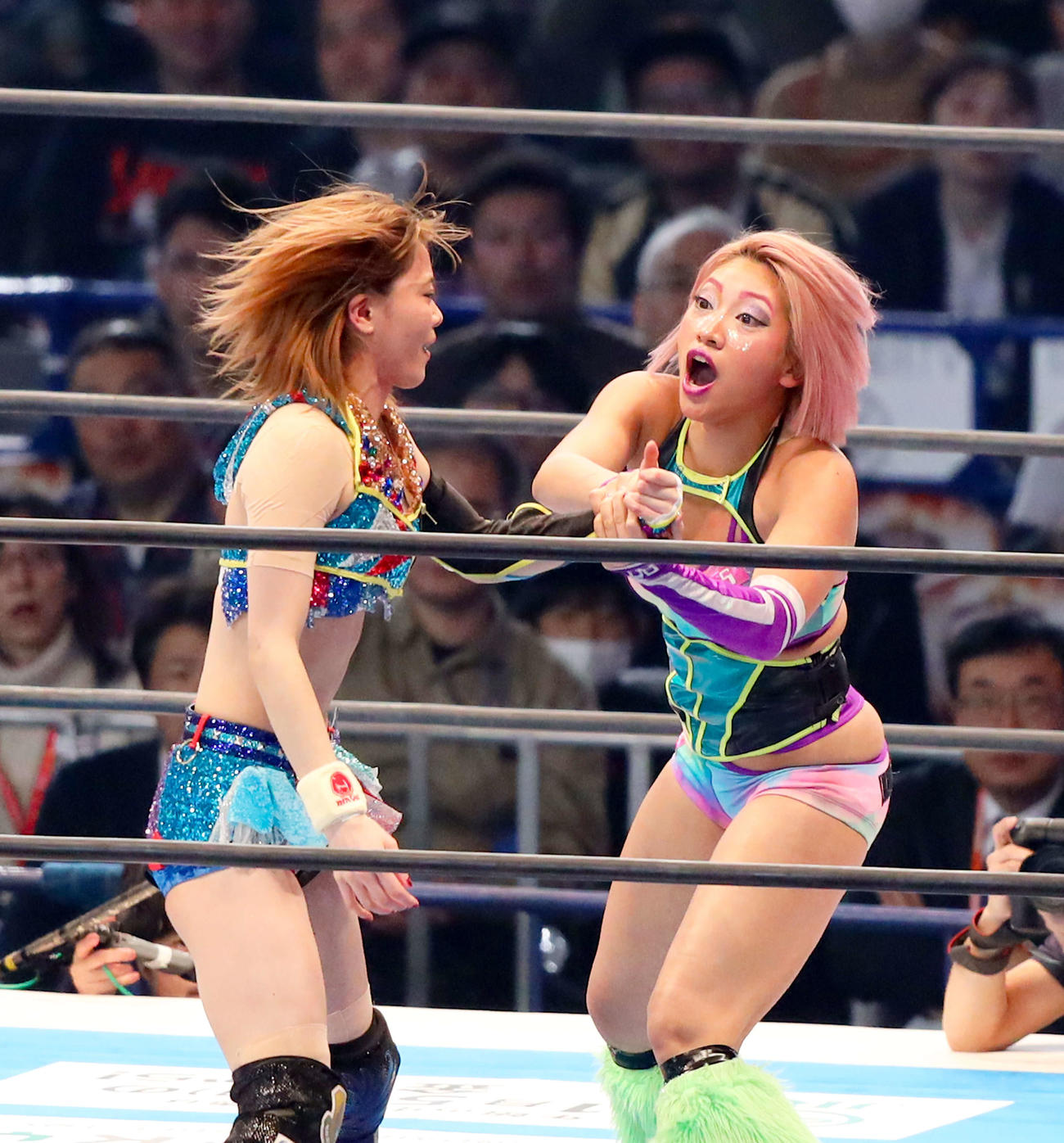 20年1月新日本プロレス東京ドーム大会　岩谷（左）を攻める木村花さん