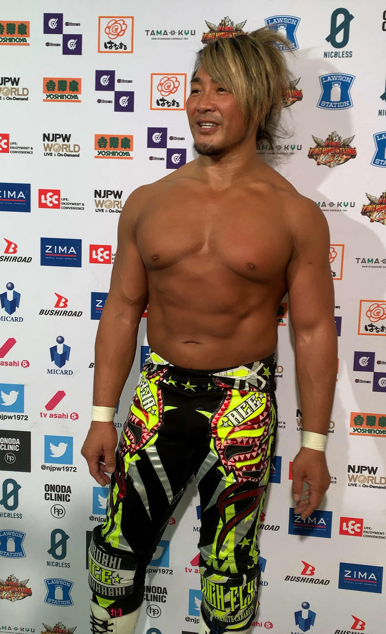 新日本ワールドタッグリーグ福島大会　初勝利を挙げた棚橋弘至（新日本プロレス提供）