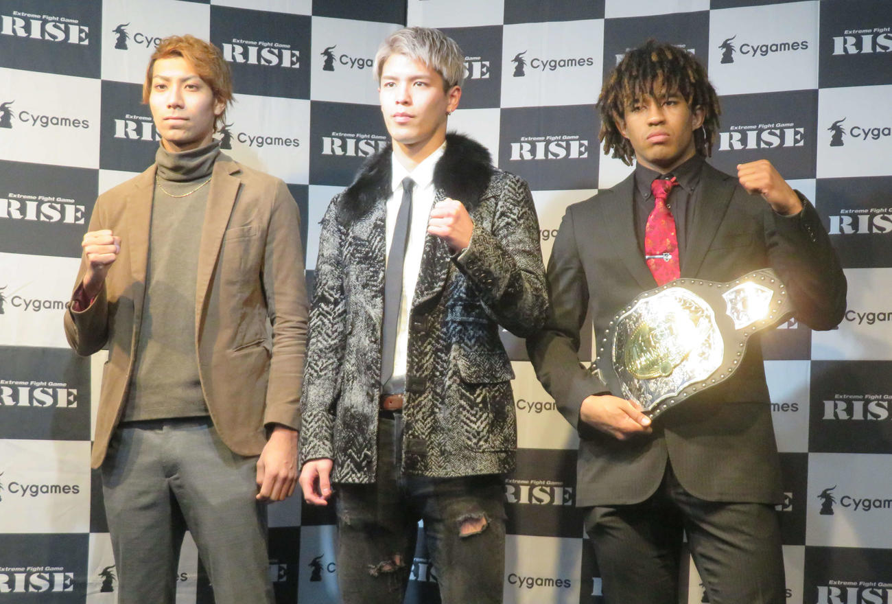 2・28RISE横浜アリーナ大会の対戦相手が決まった3選手。左から相内、白鳥、ベイノア