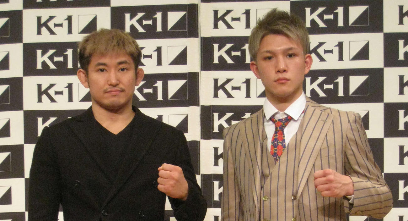 K－1フェザー級スーパー・ファイトでの対戦が決まった才賀紀左衛門（左）と玖村修平（撮影・吉池彰）