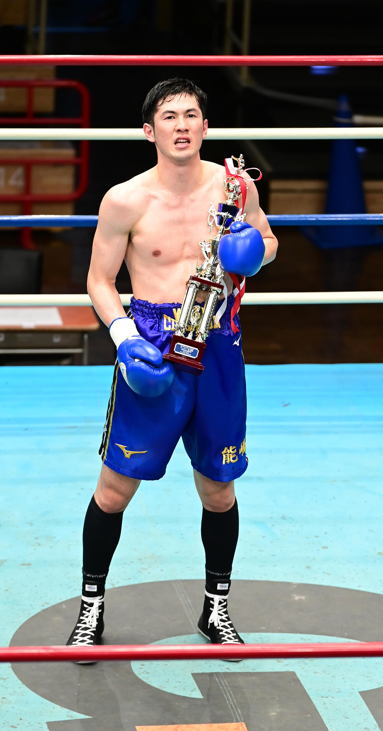 プロボクシング全日本新人王決勝戦のウエルター級を制した能嶋（撮影・小沢裕）