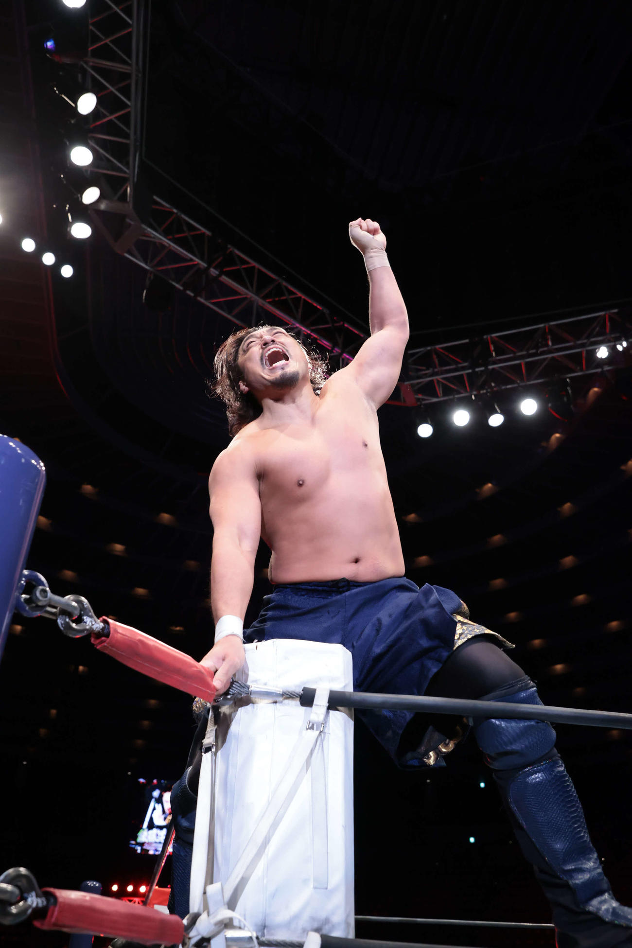 コーナーに上り、雄たけびを上げる後藤洋央紀（新日本プロレス提供）