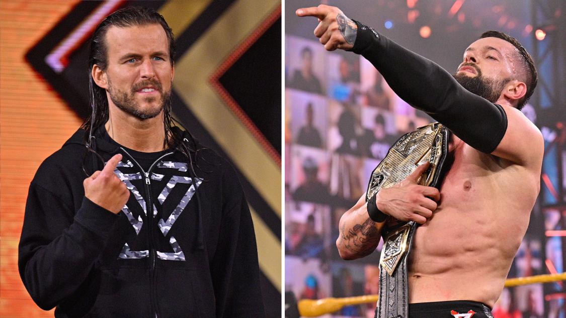ステージに姿をみせたコール（左）とにらみ合うNXT王者ベイラー（C）2021　WWE，　Inc.　All　Rights　Reserved.