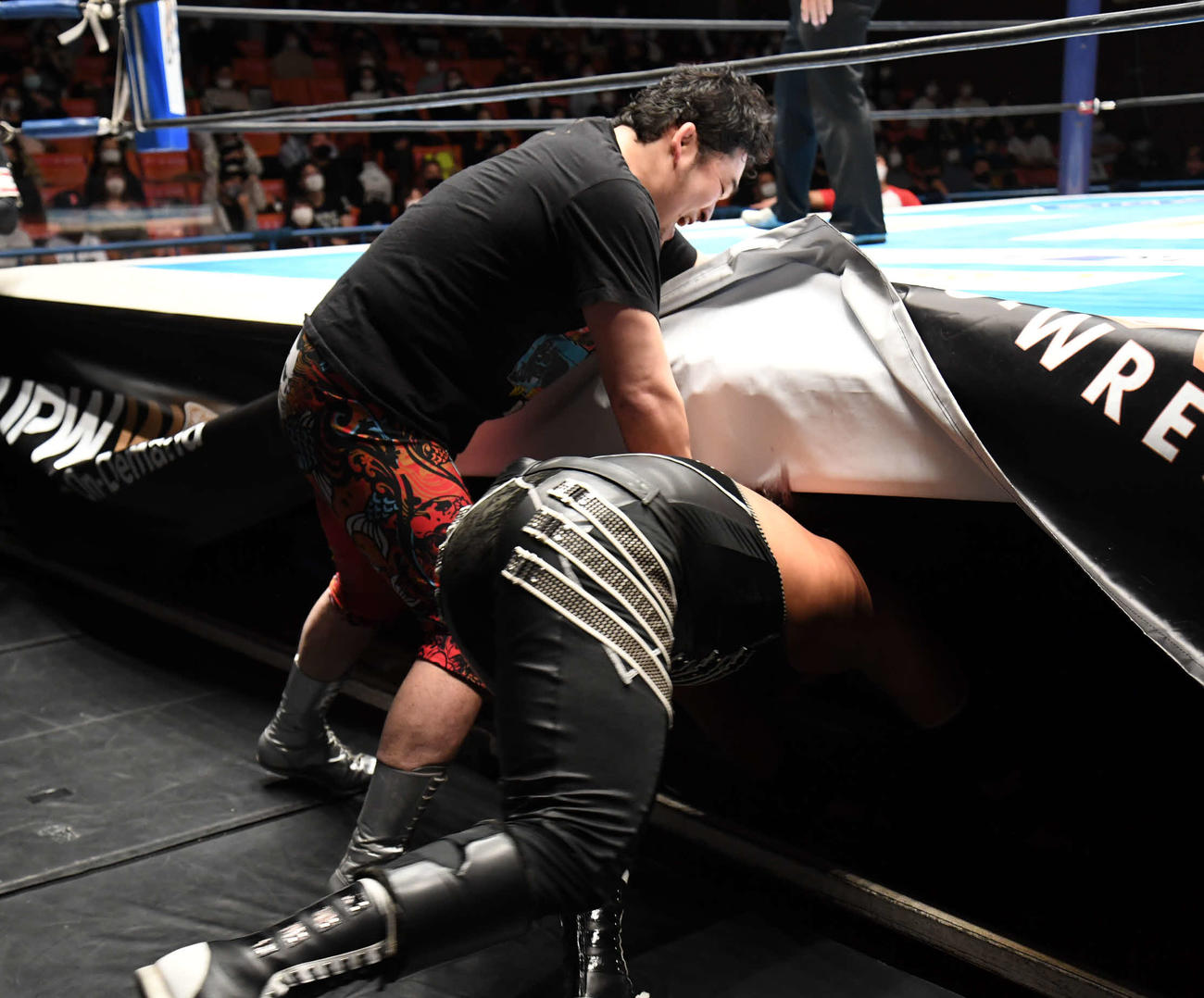 新日本プロレス後楽園大会　EVILをリングの下に放り込む矢野通（新日本プロレス提供）