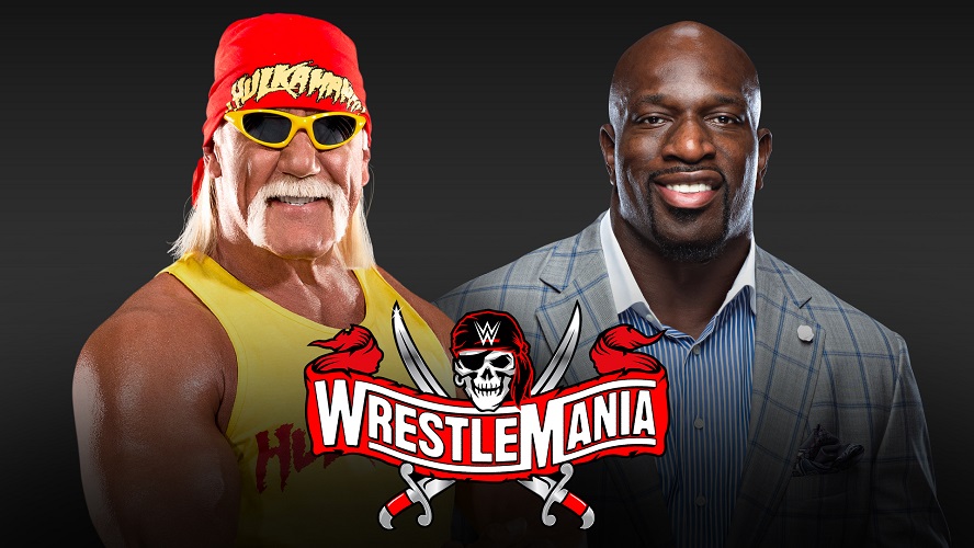 4月のレッスルマニア37大会で大会ホストと務めるハルク・ホーガン（左）とタイタス・オニール（C）2021 WWE, Inc. All Rights Reserved.