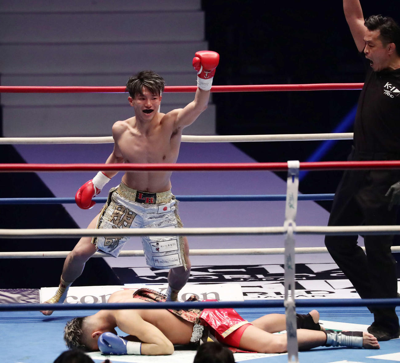 横山朋哉対佑典　1回、KO勝ちした横山朋哉（撮影・丹羽敏通）