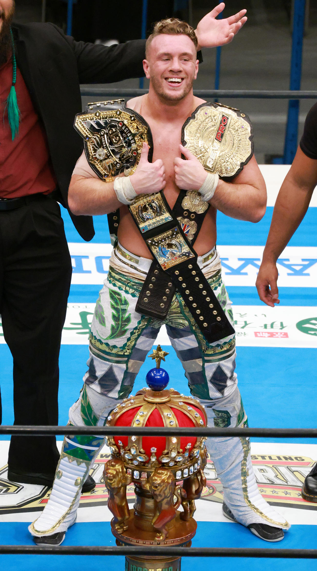 4日、飯伏幸太を破りIWGP世界ヘビー級王者に輝いたウィル・オスプレイ（2021年4月4日撮影）