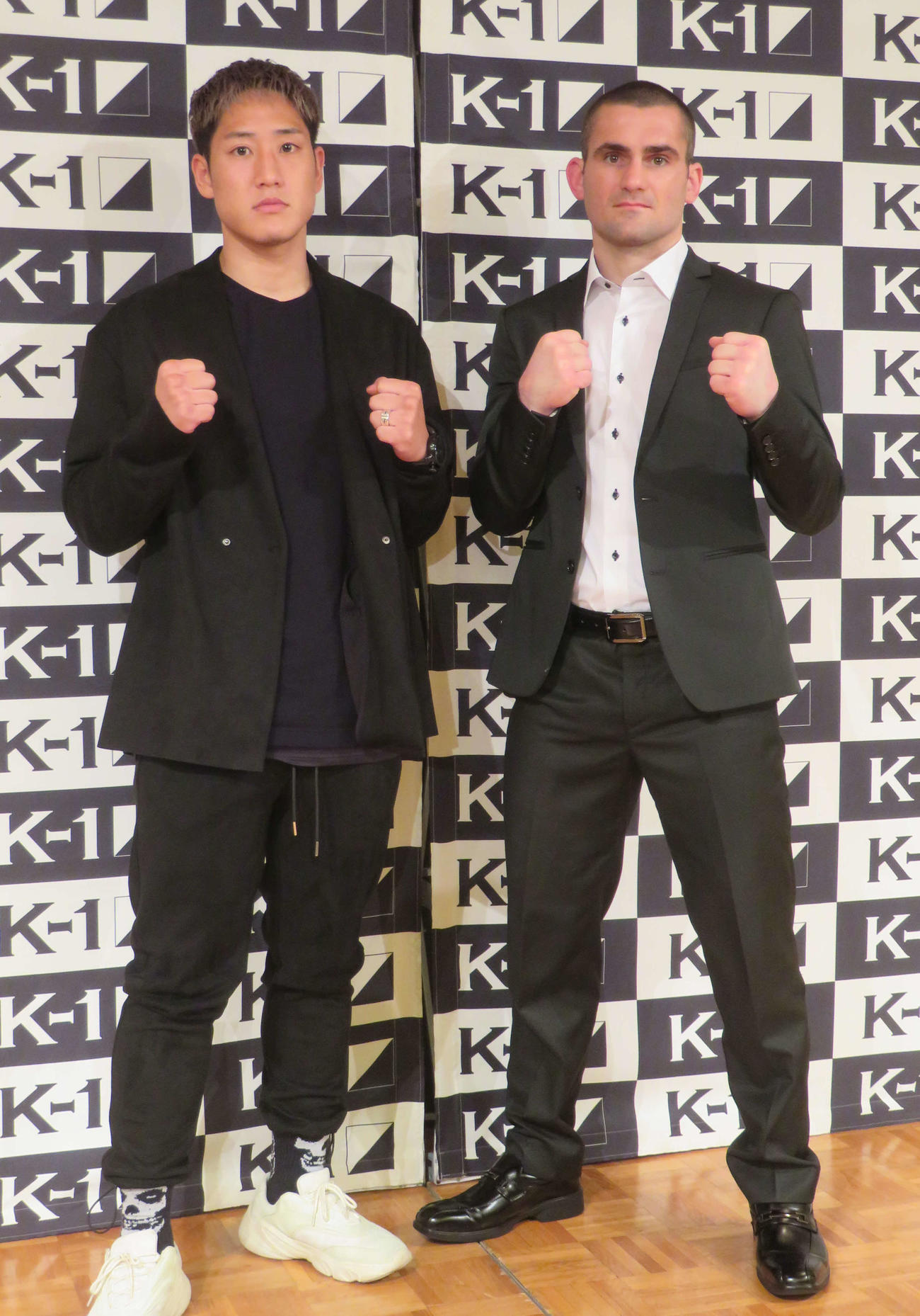 ヴィトー・トファネリ（右）とのスーパーライト級3分3回に臨む前K－1ライト級王者林健太