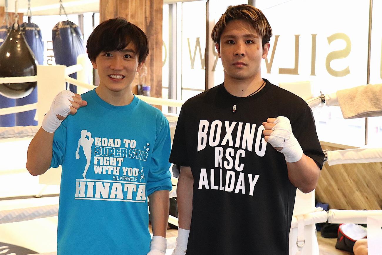 同門の先輩となる小沢（右）との公開練習に臨んだ松本(C)K－1