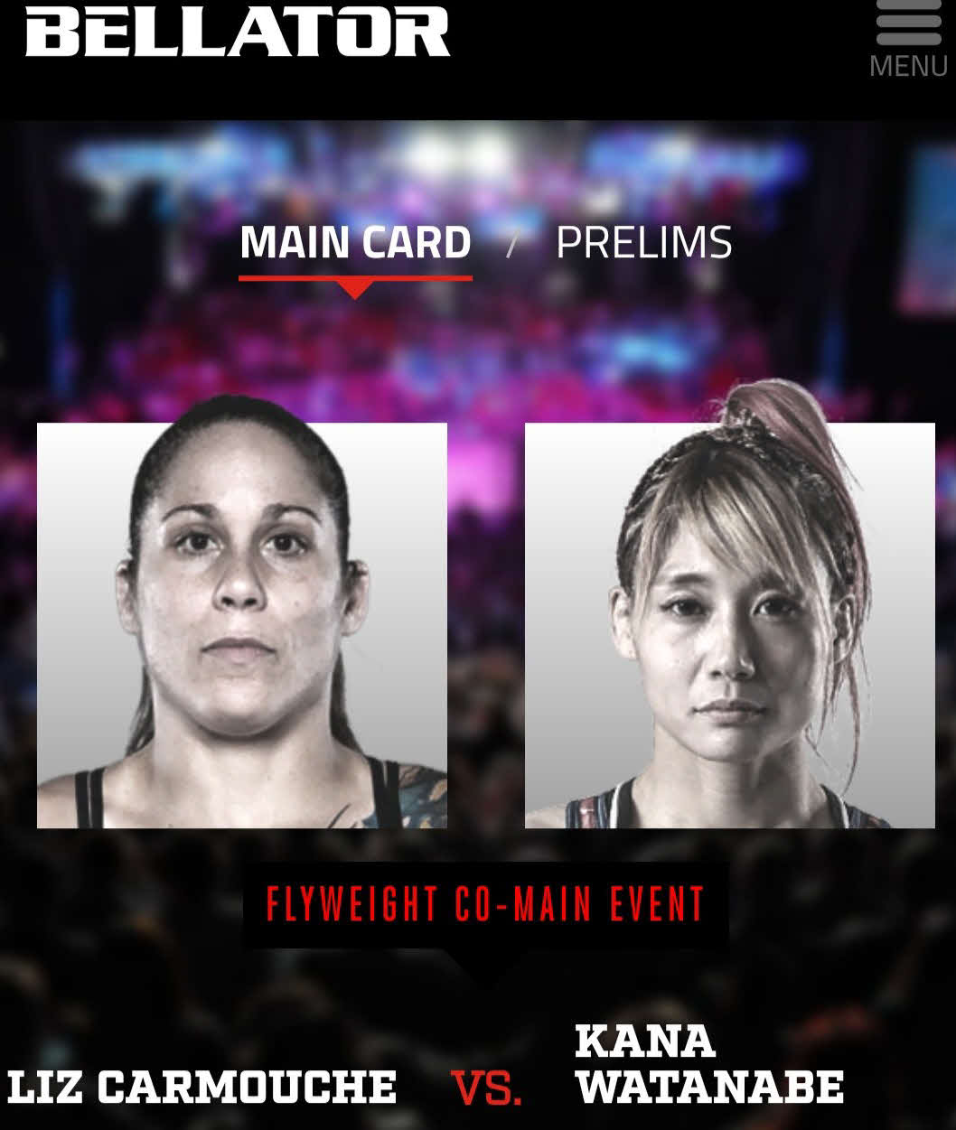 ベラトール女子フライ級2位リズ・カモーシェ（左）と対戦する同級3位渡辺華奈（ベラトール公式サイトより）