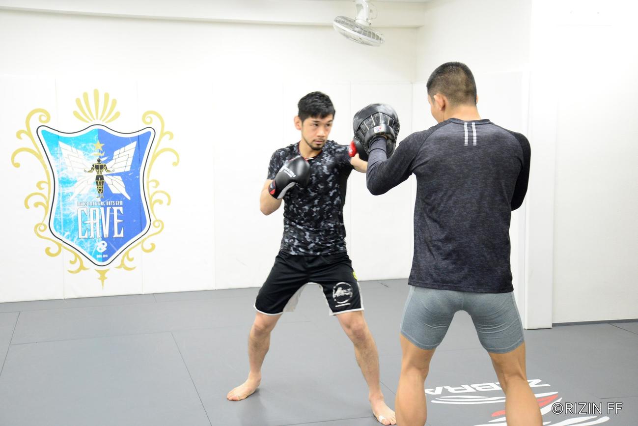 5月27日、RIZIN28大会に向けた公開練習を行った石渡伸太郎（RIZIN FF提供）