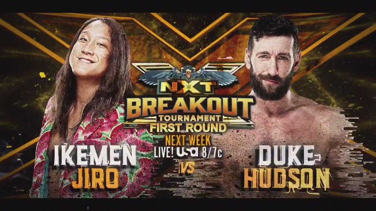 NXTブレイクアウト・トーナメント1回戦でハドソン（右）と対戦するイケメン二郎（Ｃ）2021 WWE, Inc. All Rights Reserved.