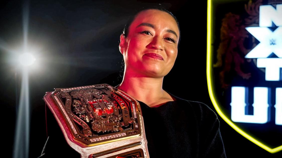 映像で登場し、次期挑戦者アメールにメッセージを送ったWWE・NXT UK女子王者里村明衣子（Ｃ）2021 WWE, Inc. All Rights Reserved.