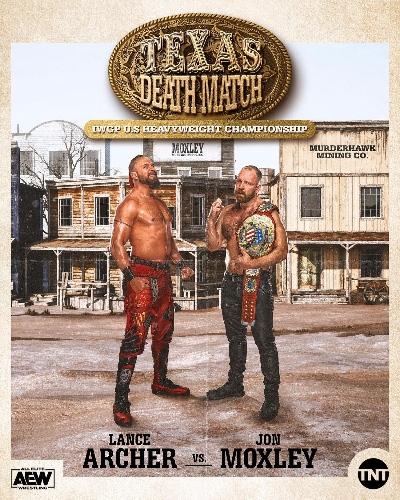 テキサス・デスマッチ形式でIWGP・USヘビー級王座戦に臨んだ王者モクスリー（右）と挑戦者アーチャー（AEWの公式SNSより）