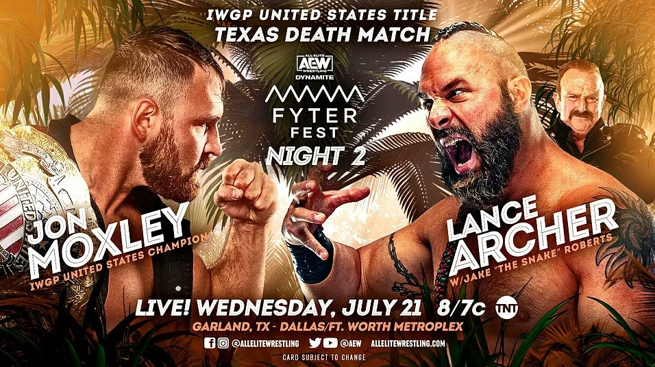 IWGP・USヘビー級王者モクスリー（左）に挑戦したアーチャー（AEWの公式SNSより）