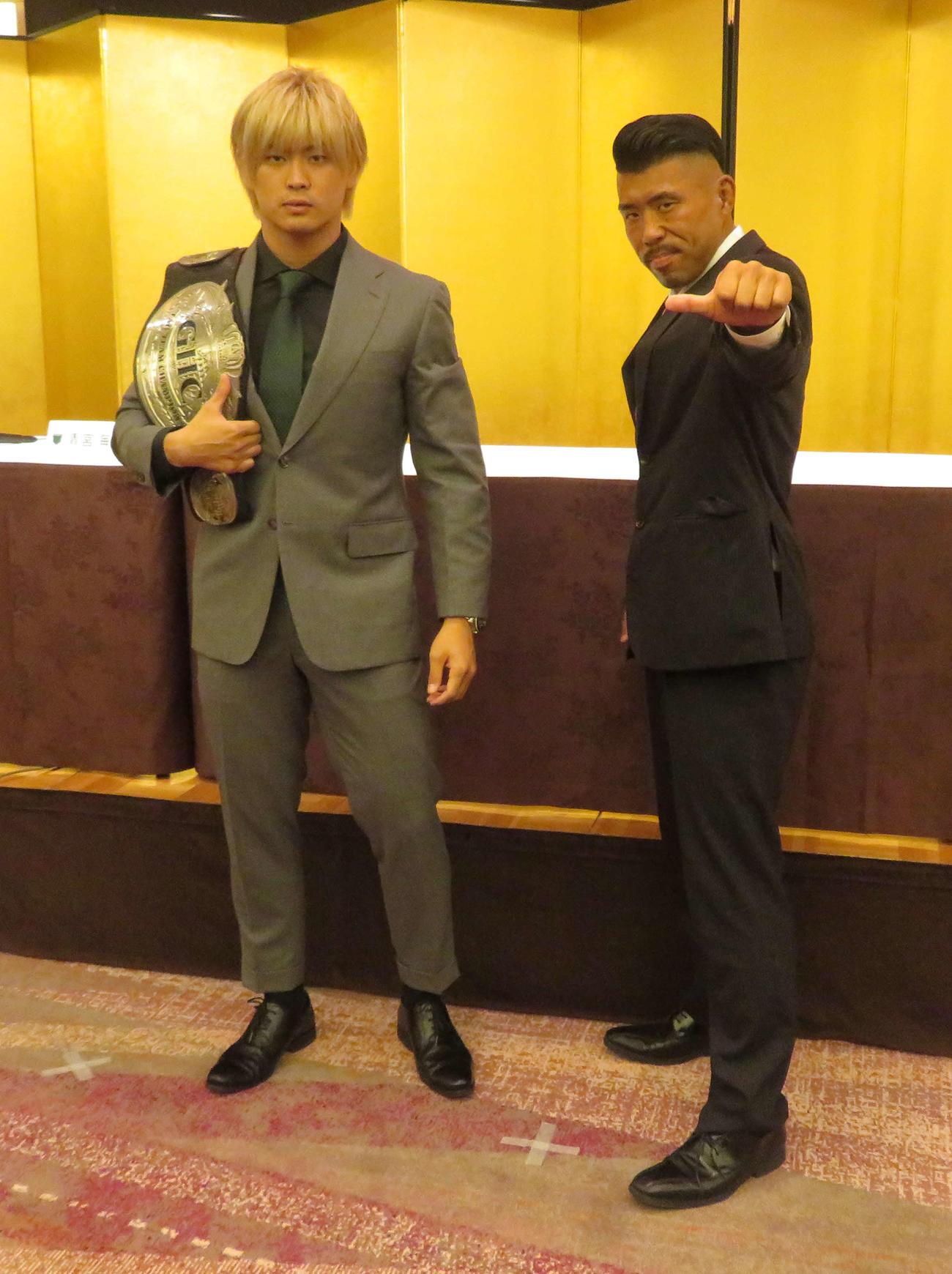 15日のプロレスリング・ノア川崎大会に向けた意気込みを語った大原はじめ（右）と清宮海斗（撮影・松熊洋介）