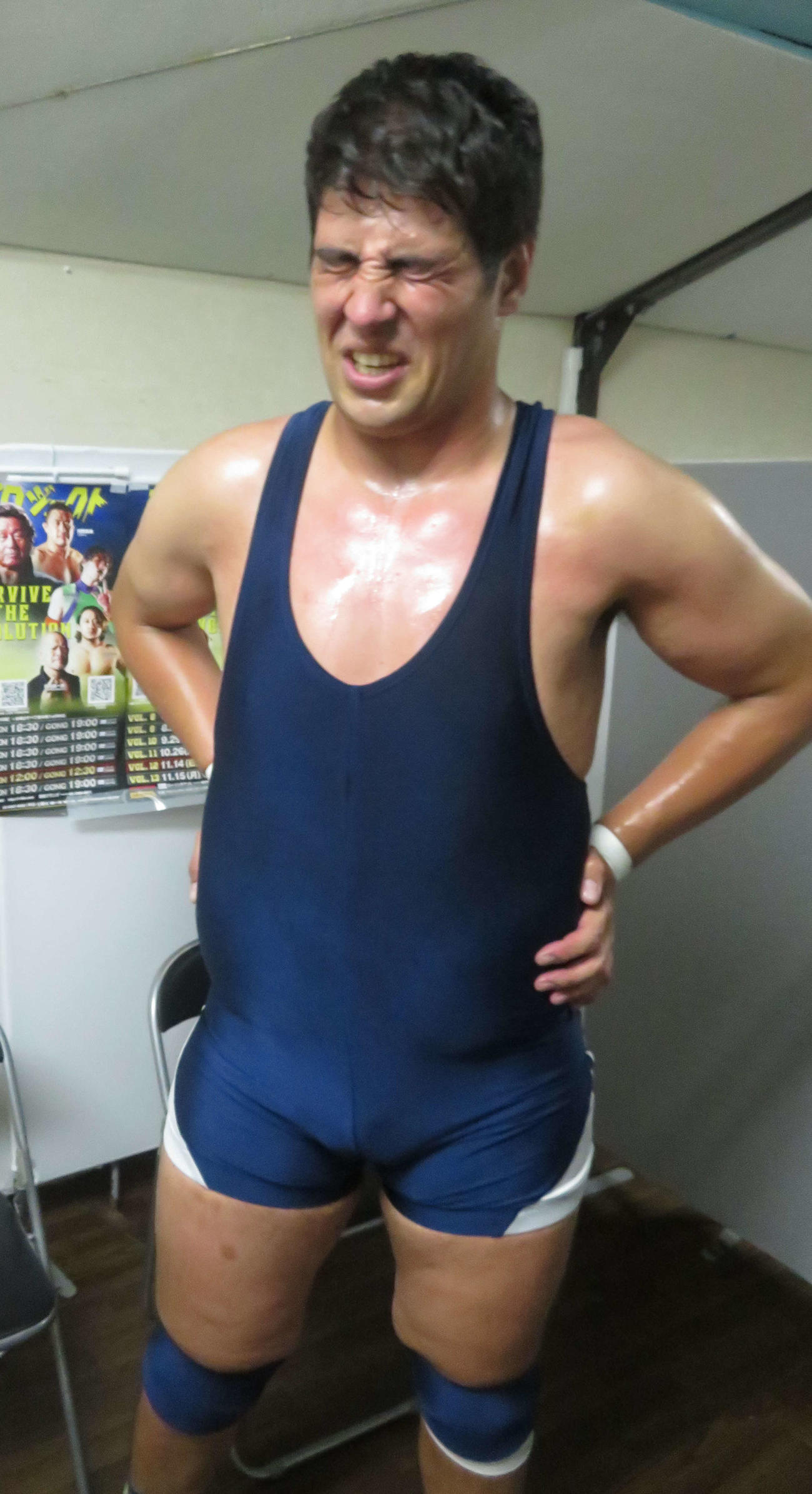 天龍プロジェクト新木場大会　シングルマッチで敗れ、試合後悔しい表情を見せる斉藤レイ（撮影・松熊洋介）
