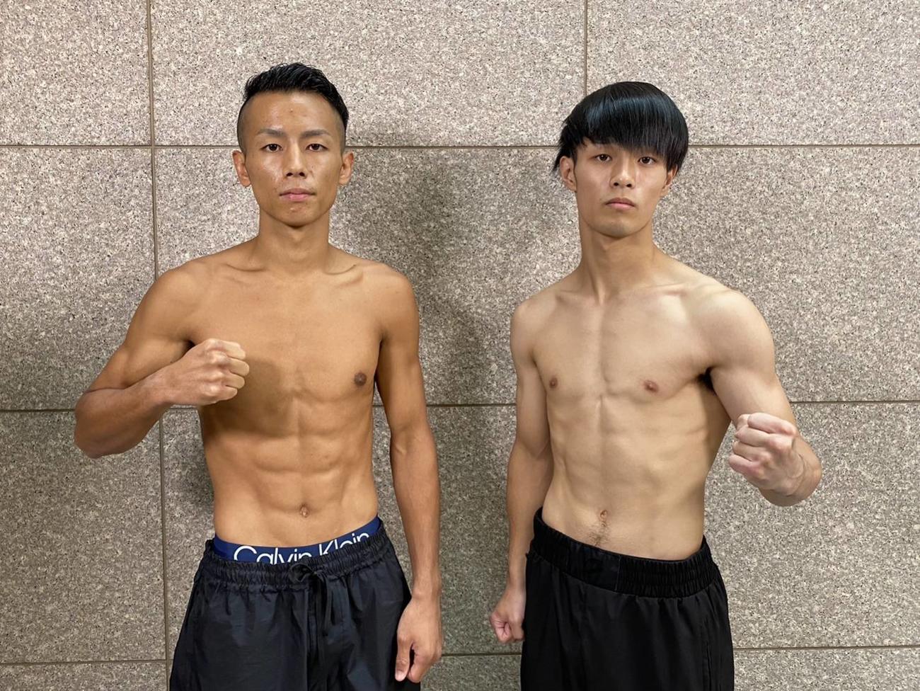 5戦全勝の竹田（右）とボクシング転向2戦目に臨む元K－1スーパーバンタム級王者武居（大橋ジム提供）