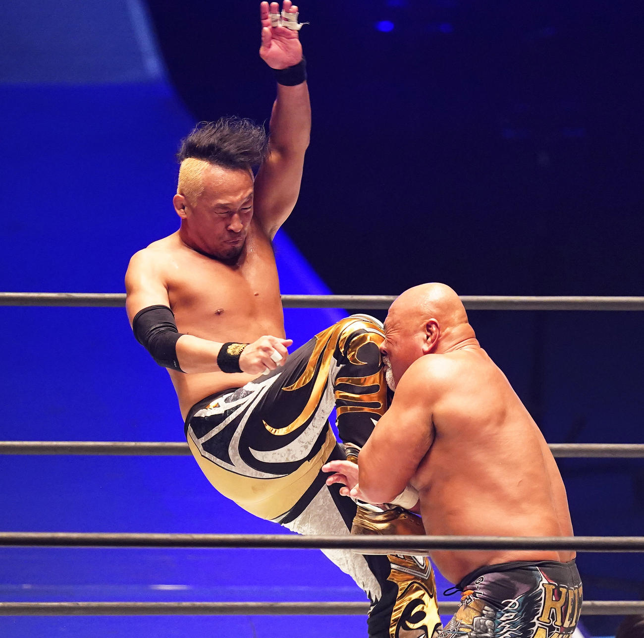 6月6日、武藤敬司（右）を破りGHCヘビー級王者になった丸藤正道