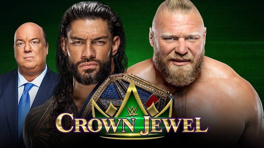 10月21日のWWEサウジアラビア大会で激突するレスナー（右端）とWWEユニバーサル王者レインズ（左から2人目）（C）2021 WWE, Inc. All Rights Reserved.