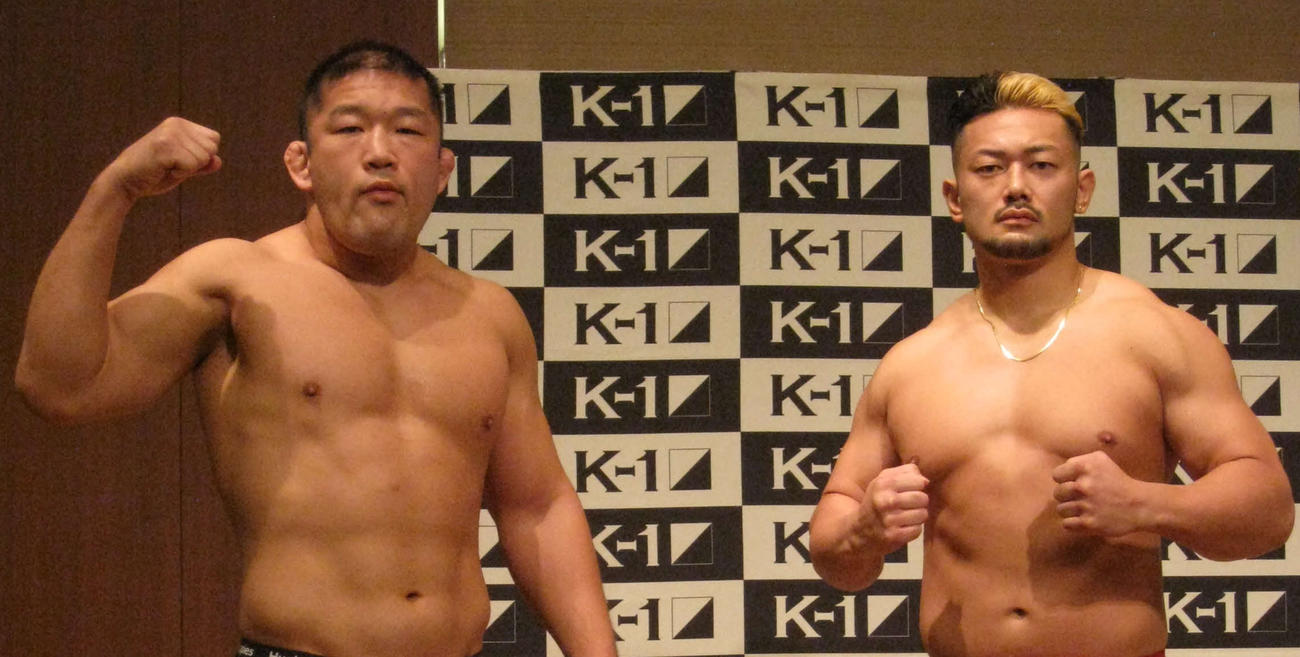計量を終えた石井慧（左）と愛鷹亮（撮影・吉池彰）