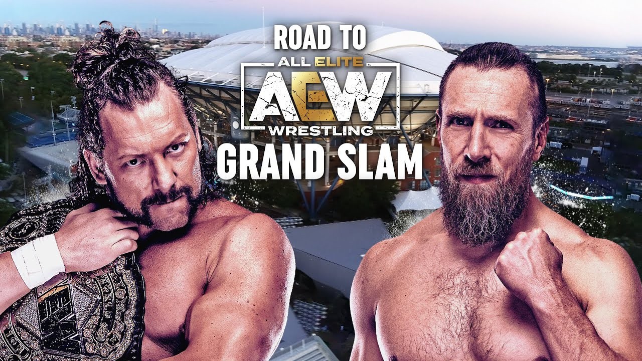 AEWダイナマイト・グランドスラム大会で対戦したAEWヘビー級王者オメガ（左）と元WWEヘビー級王者ダニエルソン（AEW公式SNSより）