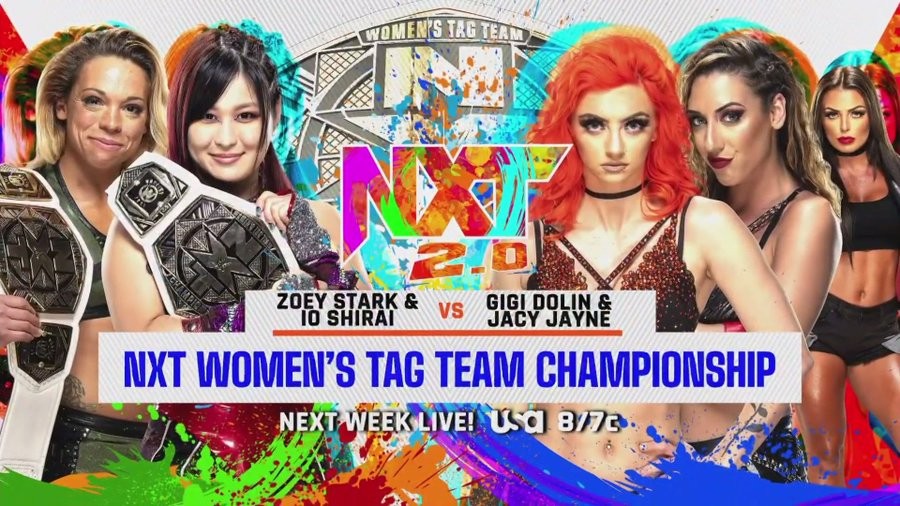 30日配信大会で防衛戦が決まったNXT女子タッグ王者スターク（左端）紫雷（左から2番目）組。挑戦者はドリン（同3番目）ジェイン（同4番目）組(C)2021 WWE, Inc. All Rights Reserved.