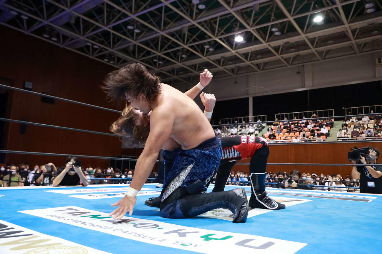 新日本プロレスG1クライマックス31　チェーズ・オーエンズに技を見舞う後藤洋央紀（新日本プロレス提供）