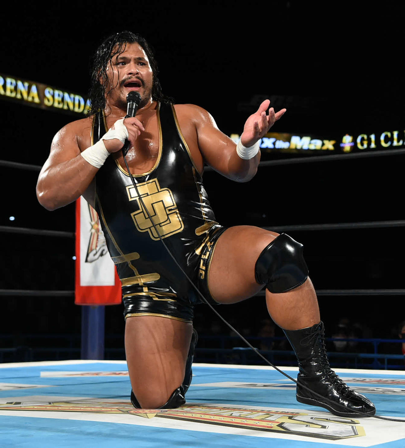 新日本プロレスG1クライマックス　棚橋弘至に勝利し、全勝を守ったジェフ・コブ（新日本プロレス提供）