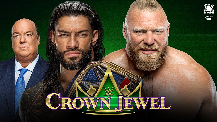 22日のPPVクラウン・ジュエル大会でブロック・レスナー（右端）と激突するローマン・レインズ（中央）（C）2021 WWE, Inc. All Rights Reserved.