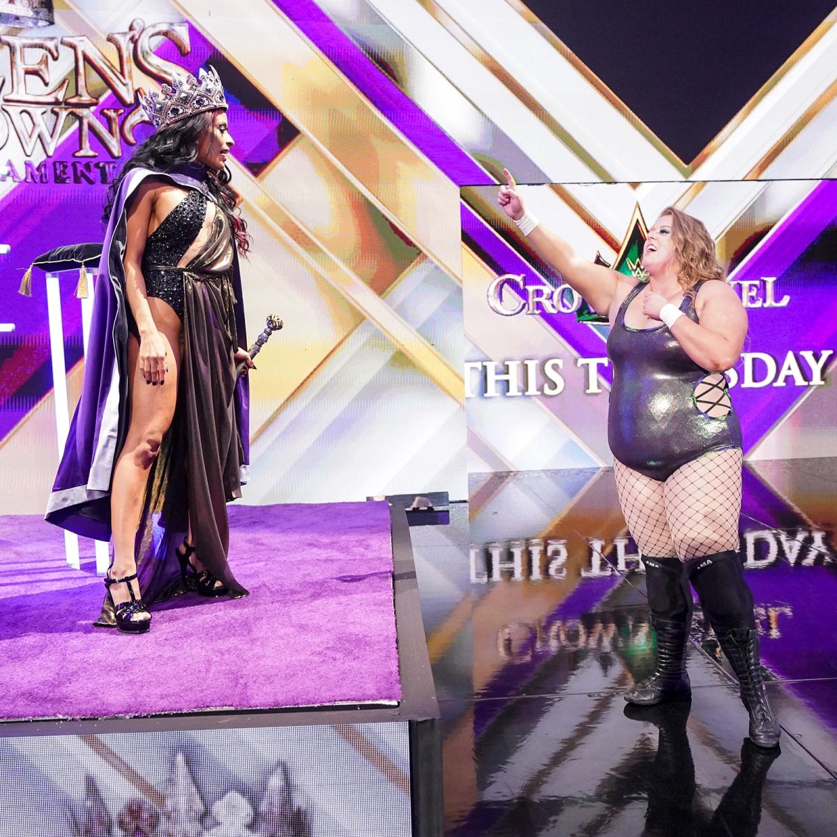 クイーン・クラウン決勝で対戦するドゥドロップ（右）とベガ（Ｃ）2021 WWE, Inc. All Rights Reserved.