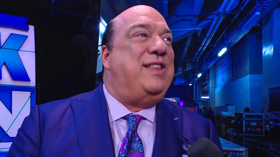 バックステージでレスナーに関するインタビューに応じる元代理人のポール・ヘイマン（Ｃ）2021 WWE, Inc. All Rights Reserved.