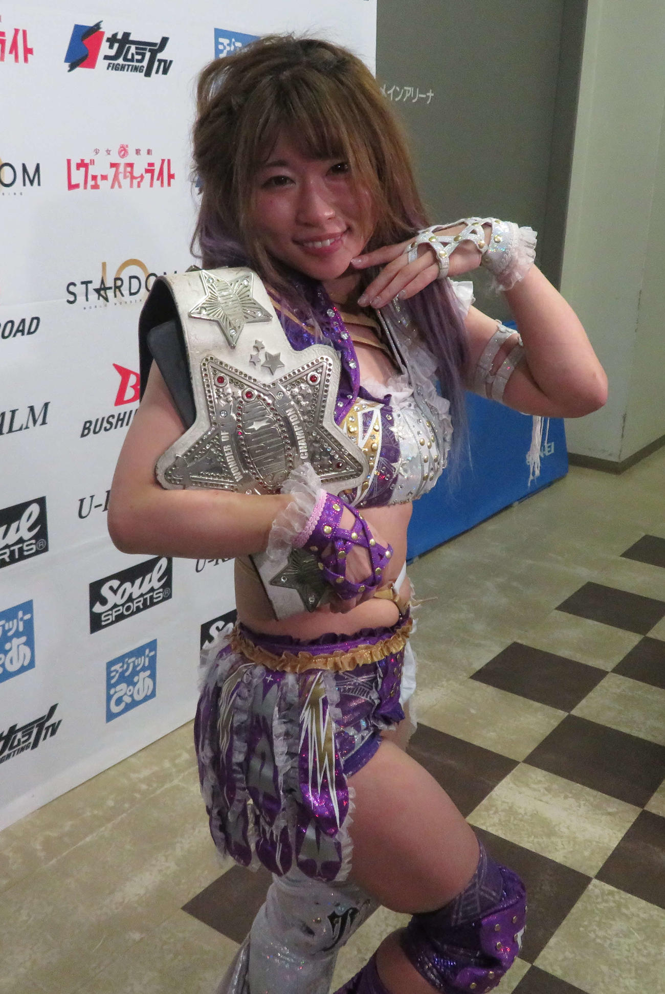 スターダム川崎大会　ワンダー・オブ・スターダム選手権試合で5度目の防衛に成功した中野たむ（撮影・松熊洋介）