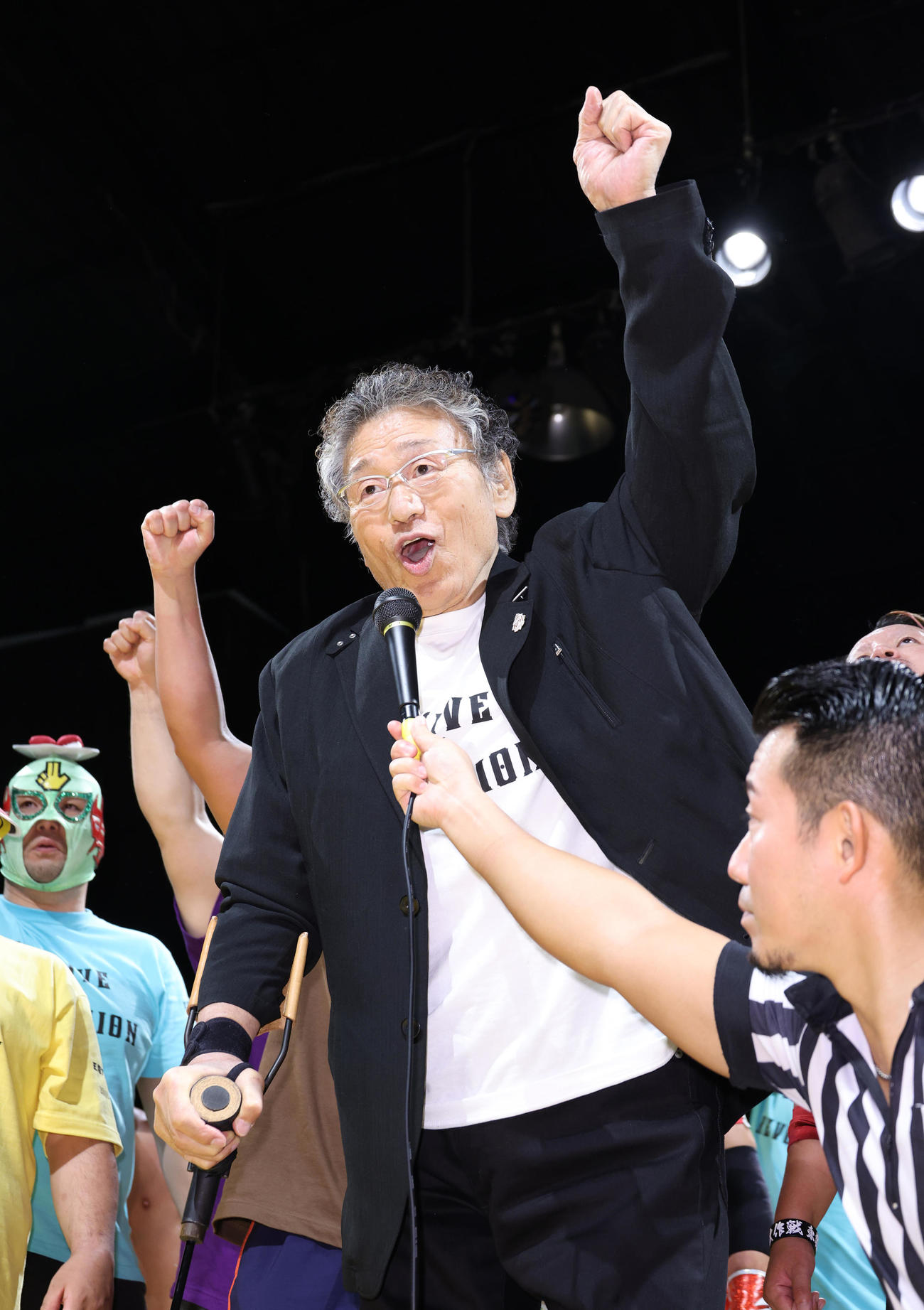 2021年5月12日天龍プロジェクトpresents「SURVIVE THE REVOLUTION Vol．2」新木場大会でリングに上がった天龍源一郎は「エイエイオー」を叫ぶ