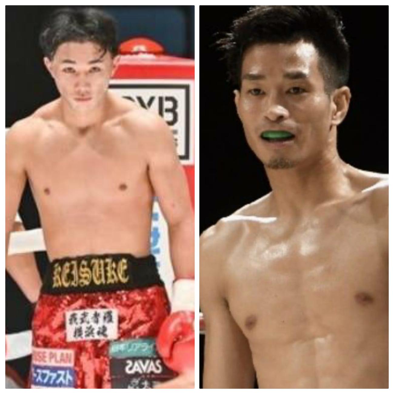22年2月28日、フェニックスバトル85大会で拳を交える松本圭佑（左）と伊集盛尚（大橋ジム提供）