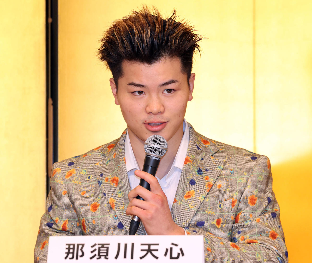 来年6月の武尊との対戦を発表した那須川天心は思いを語る（撮影・浅見桂子）
