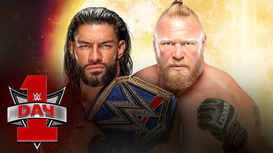 WWEの新しいPPV「DAY1」大会で対戦するユニバーサル王者レインズ（左）とレスナー（C）2021 WWE, Inc. All Rights Reserved.