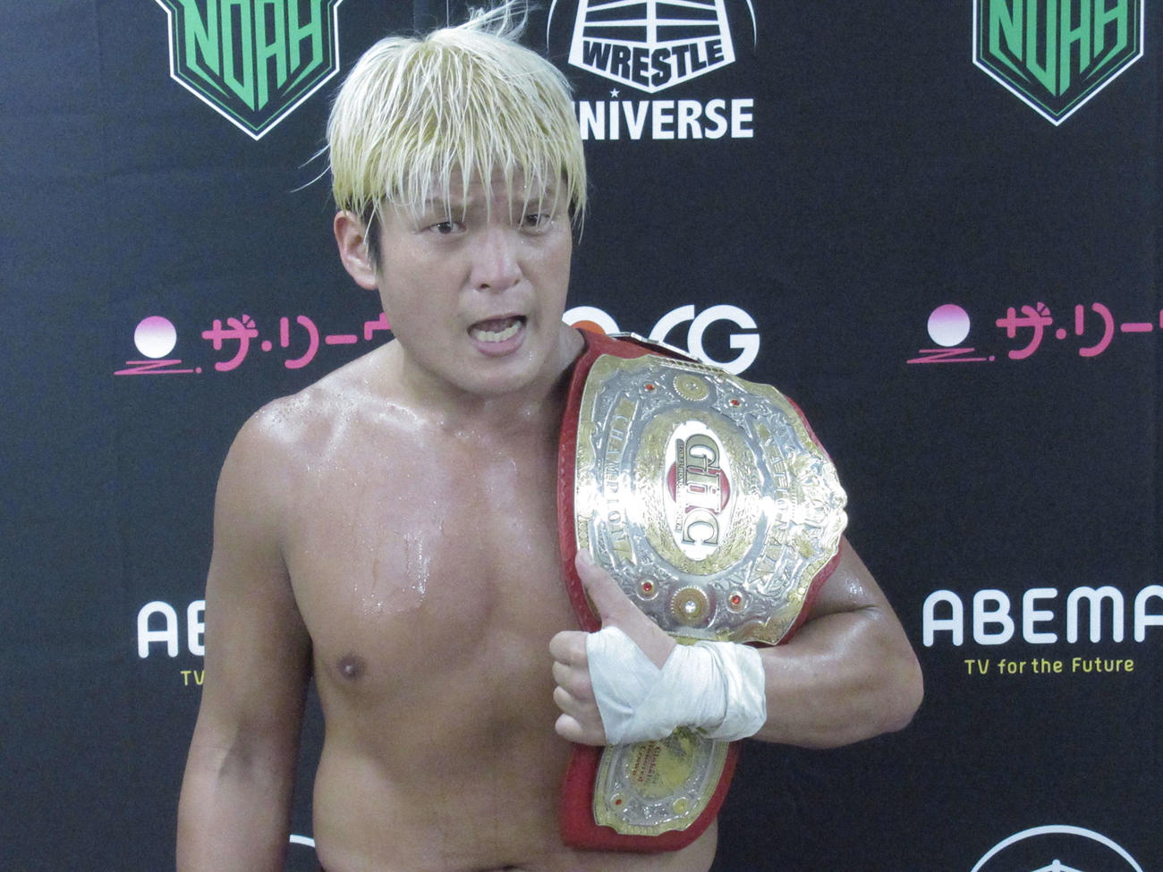 GHCナショナル王座を防衛した拳王（撮影・勝部晃多）