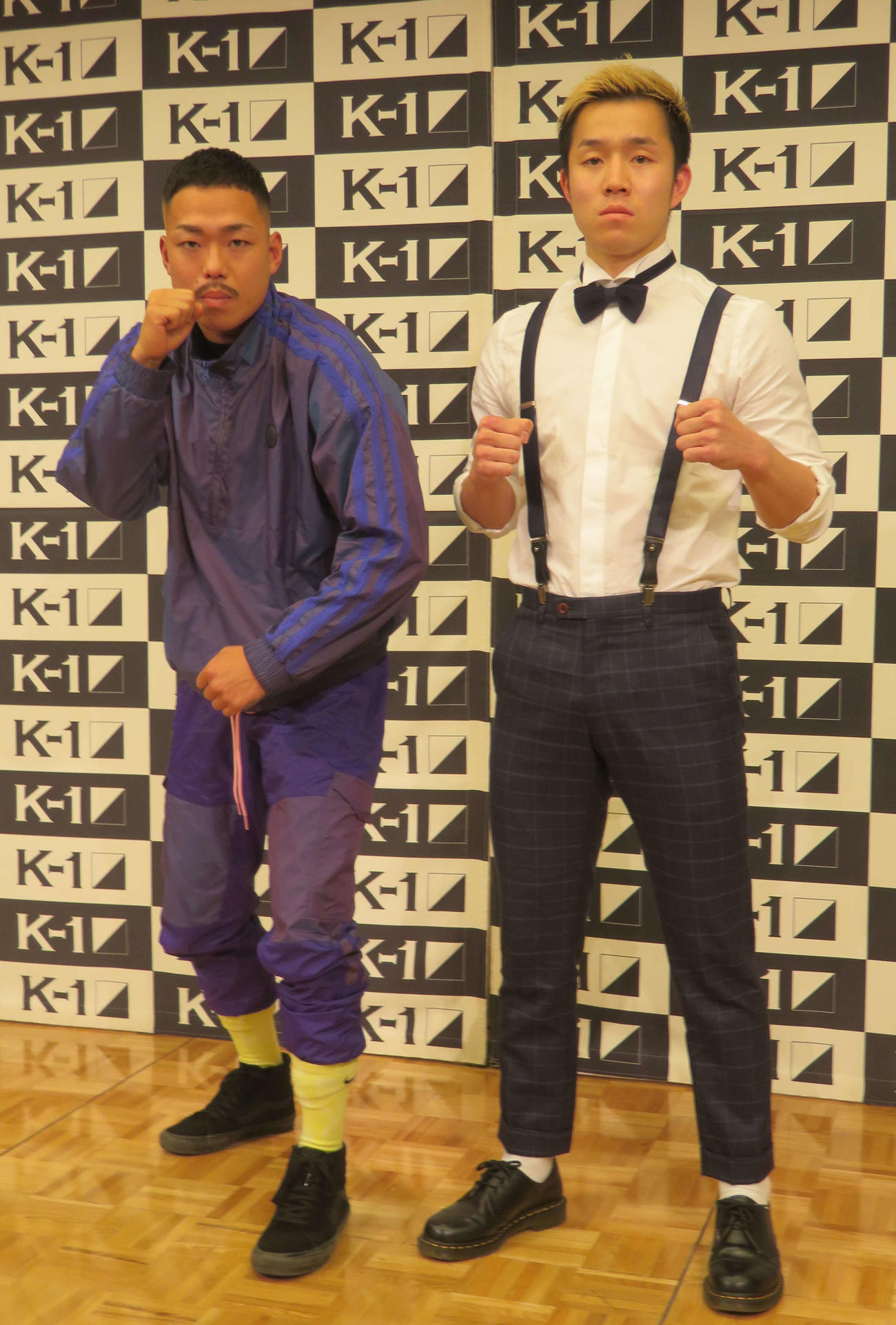 2月のK－1東京大会で対戦する芦沢（左）と西元