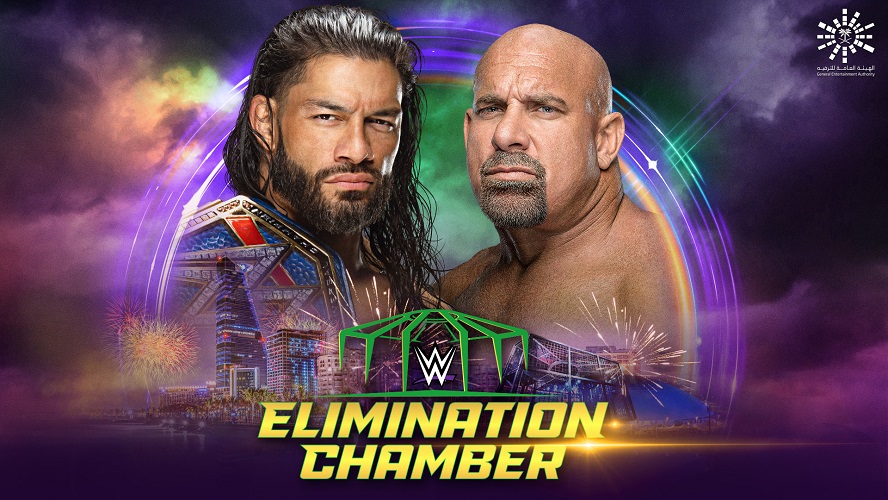 19日のエリミネーション・チェンバー大会でWWEユニバーサル王者レインズ（左）に挑戦するゴールドバーグ（C）2022 WWE, Inc. All Rights Reserved.