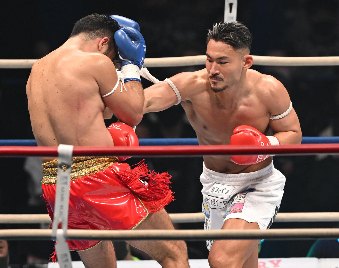 ダニロ・ザノリニ（左）を攻める神保（撮影・滝沢徹郎）