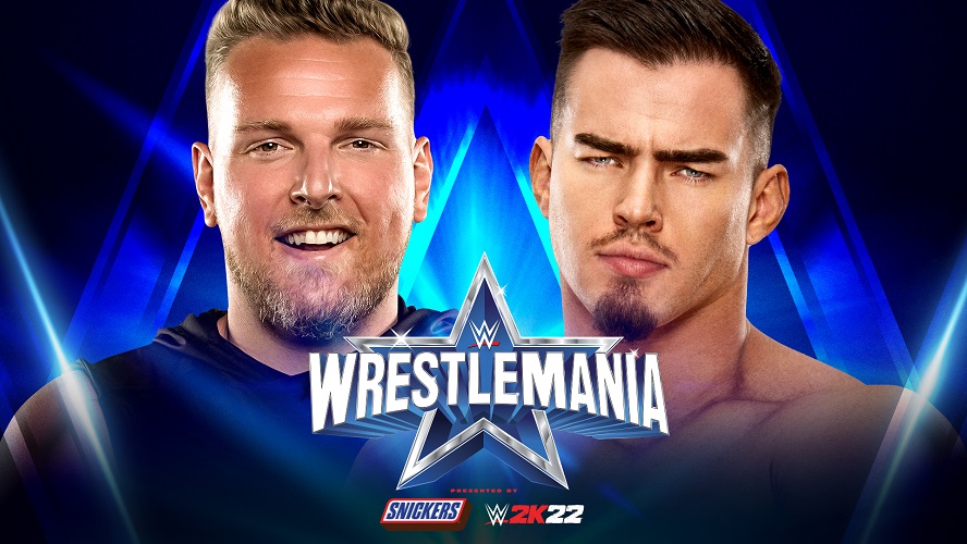 4月のレッスルマニア38大会で対戦するマカフィー（左）とセオリー（C）2022 WWE, Inc. All Rights Reserved.